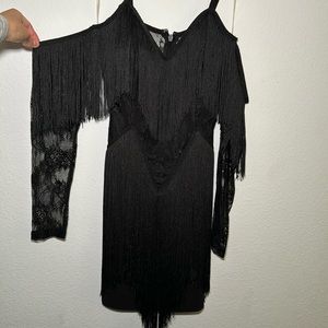 Black Lace and Fringe Flapper Style Dress